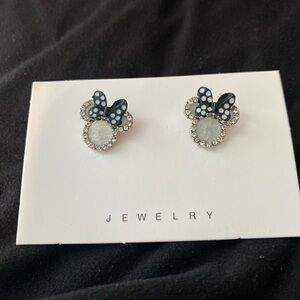 Black and Silver Minnie Mouse Bow Earrings